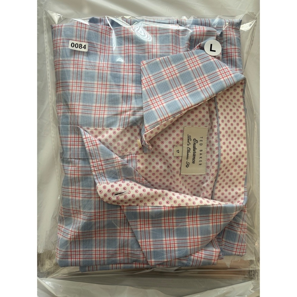 Ted Baker Endurance Mens 17 Blue Red Plaid Classic Fit Dress Shirt Floral Trim - Picture 7 of 7